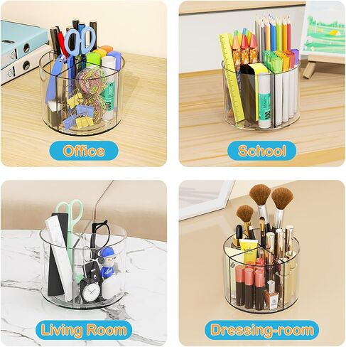 Acrylic Pen Holder, 360 Degree Rotating Pen Organizer, Rotating Desk Acrylic Office Organizer with 6 Compartments, Marker Organizer for Kid, Crayon Caddy School Art Supply Storage Organizer in Saudi Arabia