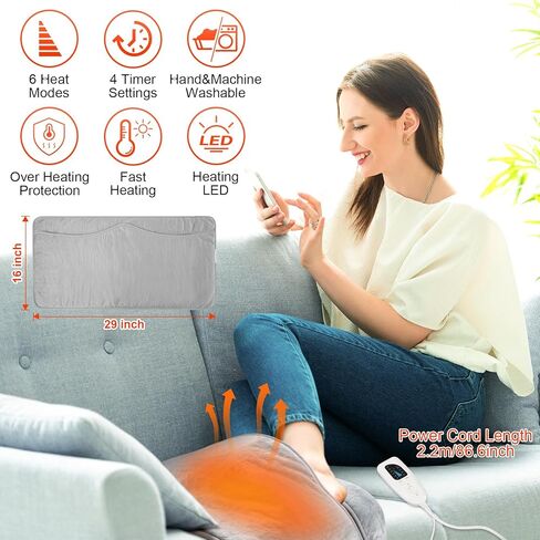 جهاز تدفئة القدمين الكهربائي من لاما، جهاز تدفئة القدمين مزدوج الجانب للرجال والنساء، وسادة تسخين سريعة للقدم مع 6 مستويات لدرجة الحرارة و4 مؤقتات للسرير/عيد الميلاد/المنزل/المكتب، قابل للفصل وقابل للغسل، رمادي in Kuwait