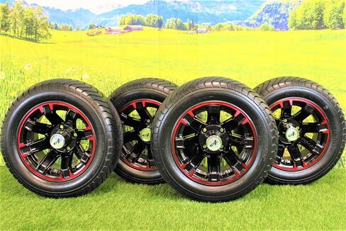 (Set of 4) 215/50-12 Glossy BLACK/RED Aluminum Golf Tire Wheel Assemblies in Saudi Arabia
