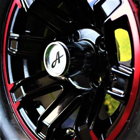 (Set of 4) 215/50-12 Glossy BLACK/RED Aluminum Golf Tire Wheel Assemblies in Saudi Arabia