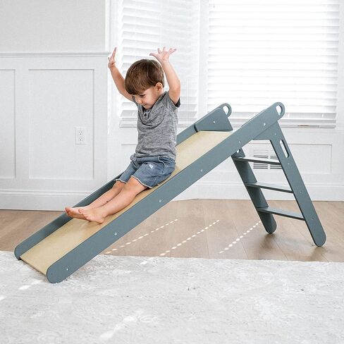 Avenlur Indoor Folding Slip and Slide for Kids - Easy Set Up, Easy to Store Playset, Safe Toy for Toddlers, Foldable Wooden Large First Slide with Extra Long Slipping Slope Ages 1.5-4 Years (Blue) in Saudi Arabia