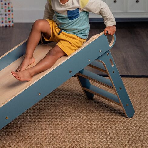Avenlur Indoor Folding Slip and Slide for Kids - Easy Set Up, Easy to Store Playset, Safe Toy for Toddlers, Foldable Wooden Large First Slide with Extra Long Slipping Slope Ages 1.5-4 Years (Blue) in Saudi Arabia