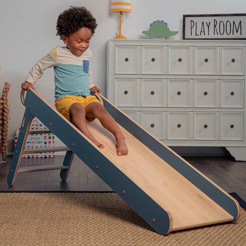 Avenlur Indoor Folding Slip and Slide for Kids - Easy Set Up, Easy to Store Playset, Safe Toy for Toddlers, Foldable Wooden Large First Slide with Extra Long Slipping Slope Ages 1.5-4 Years (Blue) in Saudi Arabia