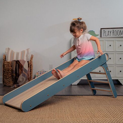 Avenlur Indoor Folding Slip and Slide for Kids - Easy Set Up, Easy to Store Playset, Safe Toy for Toddlers, Foldable Wooden Large First Slide with Extra Long Slipping Slope Ages 1.5-4 Years (Blue) in Saudi Arabia