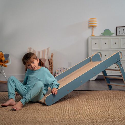 Avenlur Indoor Folding Slip and Slide for Kids - Easy Set Up, Easy to Store Playset, Safe Toy for Toddlers, Foldable Wooden Large First Slide with Extra Long Slipping Slope Ages 1.5-4 Years (Blue) in Saudi Arabia