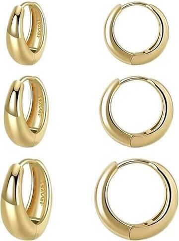 Barcarola 14K الذهب معبأ 3 أزواج هوب أقراط للنساء هوب طقم أقراط أقراط خفيفة الوزن مقاومة للماء تشويه مقاومة in Kuwait
