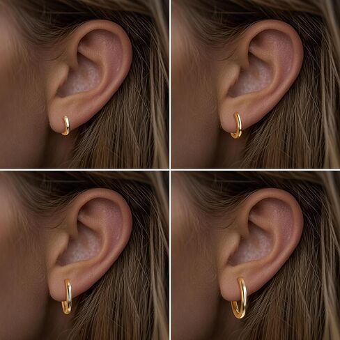 Barcarola 14K الذهب معبأ 3 أزواج هوب أقراط للنساء هوب طقم أقراط أقراط خفيفة الوزن مقاومة للماء تشويه مقاومة in Kuwait