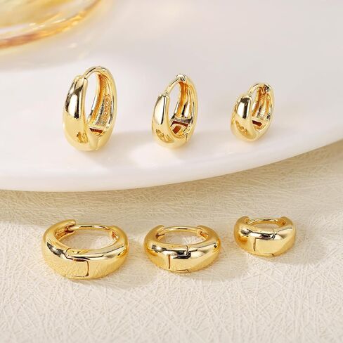 Barcarola 14K الذهب معبأ 3 أزواج هوب أقراط للنساء هوب طقم أقراط أقراط خفيفة الوزن مقاومة للماء تشويه مقاومة in Kuwait