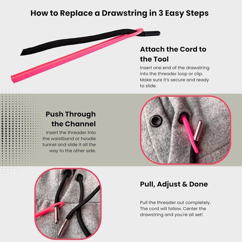 Drawstring Replacement Cord with Aglets – 53 Inch Poly Cotton Drawstring Cord for Hoodies, Sweatpants, Pants & Shorts | Long Draw String for Men’s Clothing | 9 Pack Replacement Kit with Threader Tool in Saudi Arabia