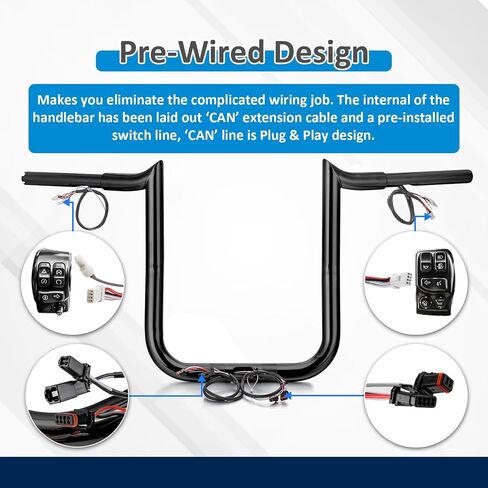 Wsays 12" Rise Pre-Wired Handlebar Bagger Bar-Sharp Ape Handlebar Compatible with Harley Touring Road Glide FLTR/I FLTRX FLTRXS 2015-2023 Black in Saudi Arabia