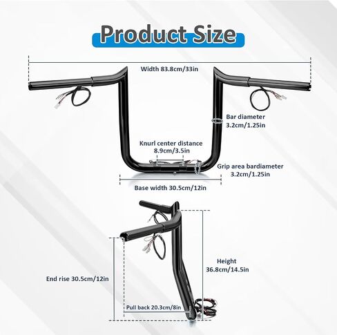 Wsays 12" Rise Pre-Wired Handlebar Bagger Bar-Sharp Ape Handlebar Compatible with Harley Touring Road Glide FLTR/I FLTRX FLTRXS 2015-2023 Black in Saudi Arabia