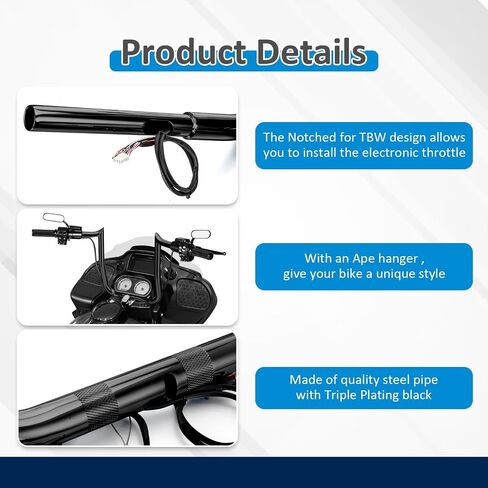 Wsays 12" Rise Pre-Wired Handlebar Bagger Bar-Sharp Ape Handlebar Compatible with Harley Touring Road Glide FLTR/I FLTRX FLTRXS 2015-2023 Black in Saudi Arabia