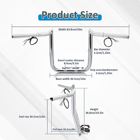 Wsays 12" Rise Pre-Wired Handlebar Bagger Bar-Sharp Ape Handlebar Compatible with Harley Touring Road Glide FLTR/I FLTRX FLTRXS 2015-2023 Black in Kuwait