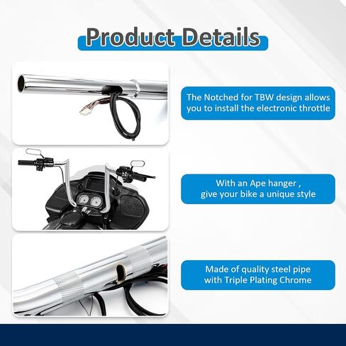 Wsays 12" Rise Pre-Wired Handlebar Bagger Bar-Sharp Ape Handlebar Compatible with Harley Touring Road Glide FLTR/I FLTRX FLTRXS 2015-2023 Black in Kuwait