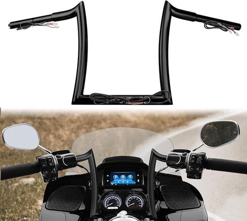 Wsays 12 بوصة مقود سلكي مسبقًا 1-1/4 بوصة قطر Bagger Bar-Sharp متوافق مع Harley Road Glide FLTR/I FLTRX FLTRXS 2015-2023، أسود لامع in Kuwait