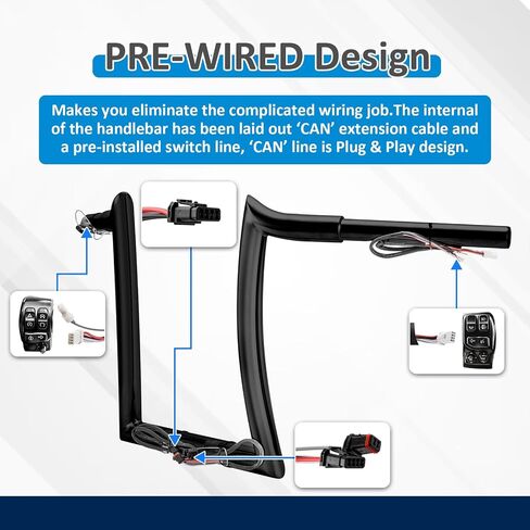 Wsays 12 بوصة مقود سلكي مسبقًا 1-1/4 بوصة قطر Bagger Bar-Sharp متوافق مع Harley Road Glide FLTR/I FLTRX FLTRXS 2015-2023، أسود لامع in Kuwait