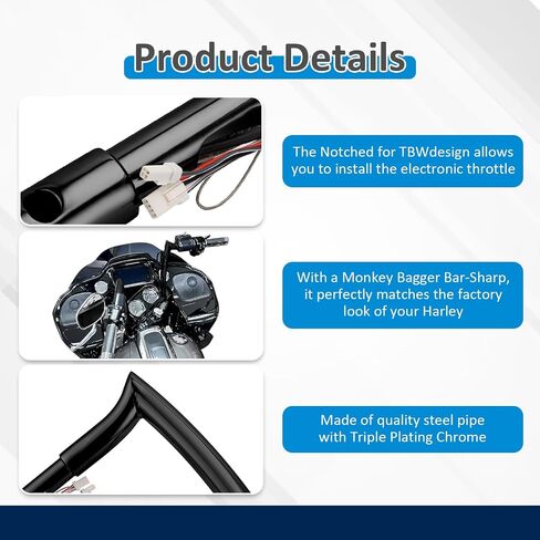 Wsays 12 بوصة مقود سلكي مسبقًا 1-1/4 بوصة قطر Bagger Bar-Sharp متوافق مع Harley Road Glide FLTR/I FLTRX FLTRXS 2015-2023، أسود لامع in Kuwait