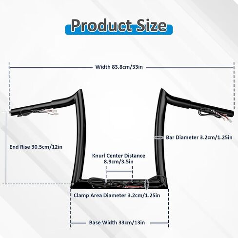 Wsays 12 بوصة مقود سلكي مسبقًا 1-1/4 بوصة قطر Bagger Bar-Sharp متوافق مع Harley Road Glide FLTR/I FLTRX FLTRXS 2015-2023، أسود لامع in Kuwait