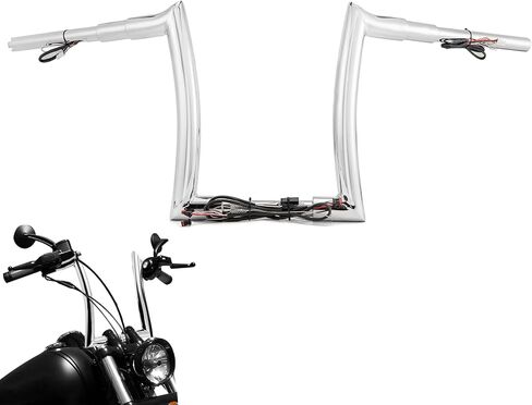 Wsays المقود السلكي مسبقًا مقاس 14 بوصة Ape Bar Horn متوافق مع Harley Sportster 2011-2022 Fit Touring Road King 2015-Later Fit Softail 2011-2024 Fit Dyna 2012-2017، كروم in Kuwait