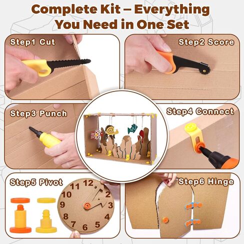 مجموعة أدوات بناء من الورق المقوى للأطفال مع مثقاب كهربائي وحزام أدوات - 258 قطعة، مجموعة بناء العلوم والتكنولوجيا والهندسة والرياضيات للمشروعات الحرفية الإبداعية، لعبة هندسية تعليمية للأولاد والبنات in Kuwait