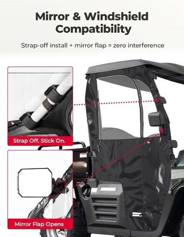 أبواب علوية ناعمة من KEMIMOTO متوافقة مع UTV Hisun 400، Coleman UT400، قطاع Hisun 400، Massimo MSU400، حاوية كابينة UTV ناعمة مقاومة للماء ومقاومة للرياح، مناسبة للمرايا الجانبية in Kuwait