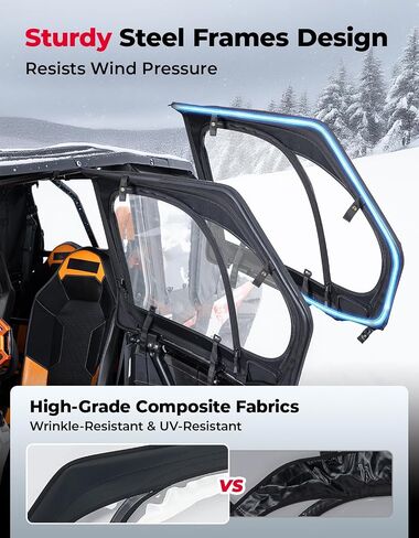 KEMIMOTO Cab Enclosure Upper Doors With Steel Door Frame Compatible with 2019-2023 Polaris RZR XP4 1000, All-in-One Door Design Strong YKK Zipper Waterproof and Tear-Resistant, Replace 2884332 in Saudi Arabia