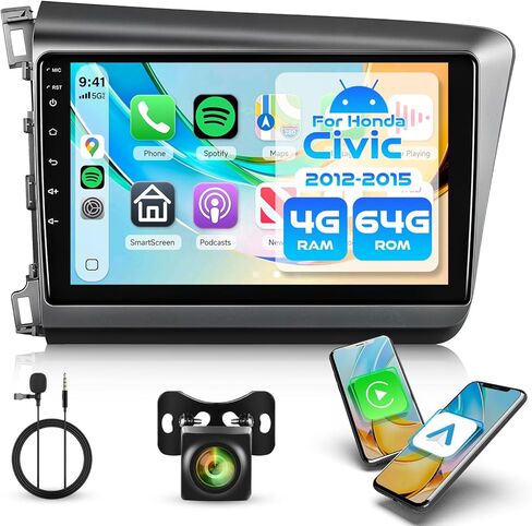 Android Car Stereo for Honda Civic 2012-2015,Car Radio Wireless Carplay Android Auto,2G+64G 9’’ Head Unit Touch Screen with GPS WiFi Bluetooth Mirror Link FM RDS Backup Camera Mic in Kuwait