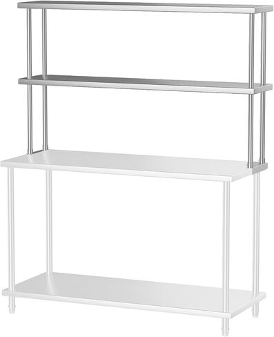 أرفف علوية من الفولاذ المقاوم للصدأ لطاولة العمل والإعداد مقاس 12 بوصة × 60 بوصة - رف علوي بطبقتين مع رف قابل للتعديل - رف كونترتوب تجاري للمطبخ والمطعم in Kuwait