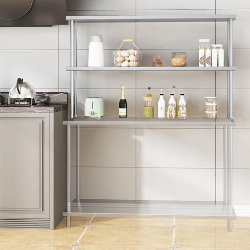 أرفف علوية من الفولاذ المقاوم للصدأ لطاولة العمل والإعداد مقاس 12 بوصة × 60 بوصة - رف علوي بطبقتين مع رف قابل للتعديل - رف كونترتوب تجاري للمطبخ والمطعم in Kuwait