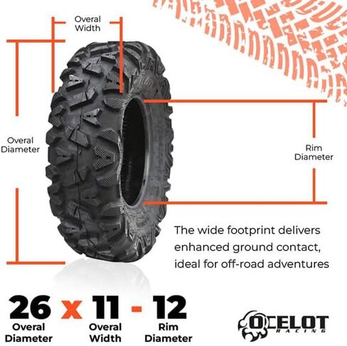 إطارات Ocelot Lancer ATV/UTV للراكبين والمتسابقين الترفيهيين، إطارات ATV خفيفة الوزن ومتينة مكونة من 6 طبقات، إطار عريض ذو 4 عجلات مع عروات كتف كبيرة، إطار ATV مقاس 26 × 11-12 in Saudi Arabia