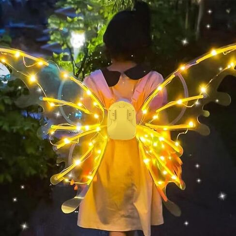 Electric Fairy Wings with LED Lights,Light Up Elf Angel Wings Costumes Cosplay,Sparkling Dogs Wings with Music for Kids Pets in Kuwait