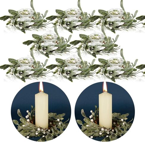 5 Pieces Pillar Candle Rings Wreaths Artificial Mistletoe Wreaths with Pearl Accents Country Primitive Candle Lambs Ear Wreath for Wedding Table Party Home Decor, 3.1 Inch Inner Diameter in Kuwait
