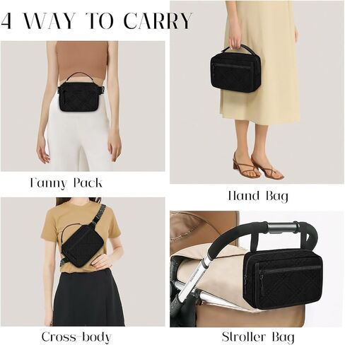 حقيبة حفاضات صغيرة من برينت مع وسادة تغيير محمولة، حقيبة حفاضات تمر بالجسم مع جيب مناديل، حقيبة خصر نسائية للسفر، حقيبة حفاضات لعربة الأطفال، بني in Kuwait