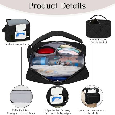 حقيبة حفاضات صغيرة من برينت مع وسادة تغيير محمولة، حقيبة حفاضات تمر بالجسم مع جيب مناديل، حقيبة خصر نسائية للسفر، حقيبة حفاضات لعربة الأطفال، بني in Kuwait