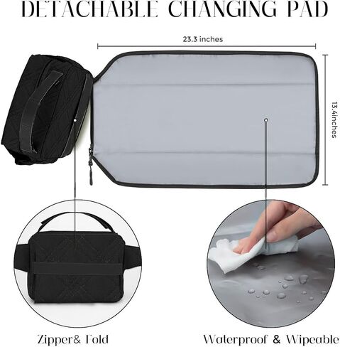 حقيبة حفاضات صغيرة من برينت مع وسادة تغيير محمولة، حقيبة حفاضات تمر بالجسم مع جيب مناديل، حقيبة خصر نسائية للسفر، حقيبة حفاضات لعربة الأطفال، بني in Kuwait