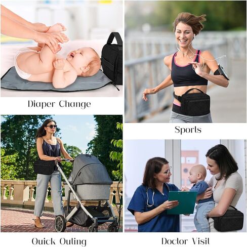 حقيبة حفاضات صغيرة من برينت مع وسادة تغيير محمولة، حقيبة حفاضات تمر بالجسم مع جيب مناديل، حقيبة خصر نسائية للسفر، حقيبة حفاضات لعربة الأطفال، بني in Kuwait