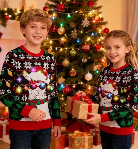 Enlifety 5-14T Kids Ugly Christmas Sweaters Boys LED Light Up Xmas Knitted Pullover in Kuwait