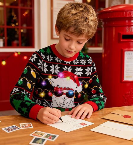 Enlifety 5-14T Kids Ugly Christmas Sweaters Boys LED Light Up Xmas Knitted Pullover in Kuwait