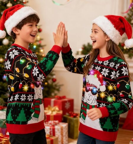 Enlifety 5-14T Kids Ugly Christmas Sweaters Boys LED Light Up Xmas Knitted Pullover in Kuwait