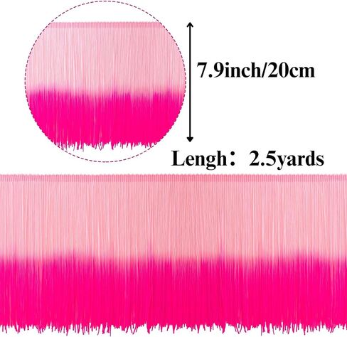 Fringe Trim Tassel Trim Gradient Color 2.5 Yards 7.9 Inch Wide for Dresses, Bags, DIY, Home Decor, Crafts (Pink+Rose) in Saudi Arabia