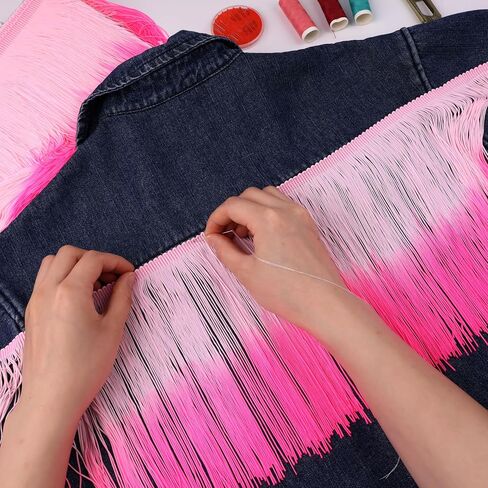 Fringe Trim Tassel Trim Gradient Color 2.5 Yards 7.9 Inch Wide for Dresses, Bags, DIY, Home Decor, Crafts (Pink+Rose) in Saudi Arabia