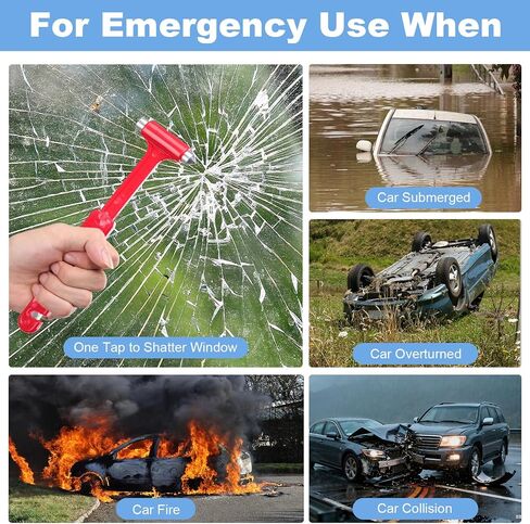 2-Pack Car Glass Window Breaker and Seatbelt Cutter, Emergency Escape Tool for Vehicle, Safety Hammers with Compact Dual-Steel Head Design for Quick Breakage(Red) in Saudi Arabia