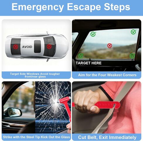 2-Pack Car Glass Window Breaker and Seatbelt Cutter, Emergency Escape Tool for Vehicle, Safety Hammers with Compact Dual-Steel Head Design for Quick Breakage(Red) in Saudi Arabia