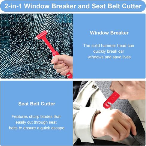 2-Pack Car Glass Window Breaker and Seatbelt Cutter, Emergency Escape Tool for Vehicle, Safety Hammers with Compact Dual-Steel Head Design for Quick Breakage(Red) in Saudi Arabia
