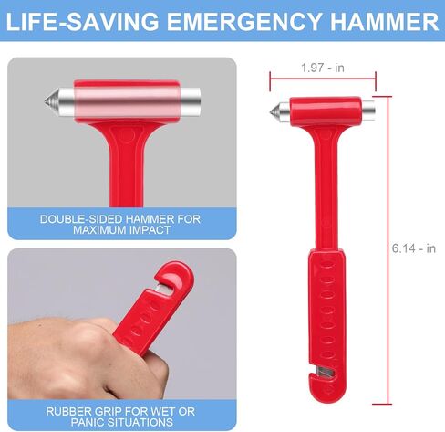 2-Pack Car Glass Window Breaker and Seatbelt Cutter, Emergency Escape Tool for Vehicle, Safety Hammers with Compact Dual-Steel Head Design for Quick Breakage(Red) in Saudi Arabia