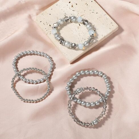 5 قطع سوار مطرز قابل للتكديس أساور مطرزة أنيقة للنساء كريستال حبة بوهو تمتد طبقات الحجر أساور العصرية زي المجوهرات هدية متعدد الطبقات ديسكو الكرة الأوجه سوار in Kuwait