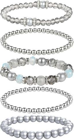 5 قطع سوار مطرز قابل للتكديس أساور مطرزة أنيقة للنساء كريستال حبة بوهو تمتد طبقات الحجر أساور العصرية زي المجوهرات هدية متعدد الطبقات ديسكو الكرة الأوجه سوار in Kuwait