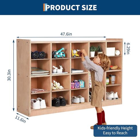 Mobile Storage Cabinet,Storage Block Cubby with 5 Anti-Flip Fittings, 4 Castors and 2 Boxes for Home, School, Kindergarten, Natural in Saudi Arabia