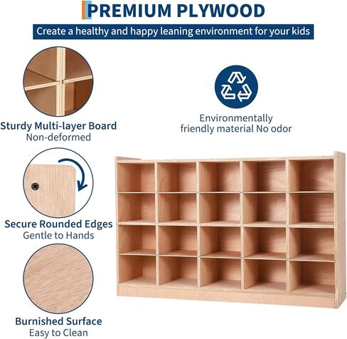 Mobile Storage Cabinet,Storage Block Cubby with 5 Anti-Flip Fittings, 4 Castors and 2 Boxes for Home, School, Kindergarten, Natural in Saudi Arabia