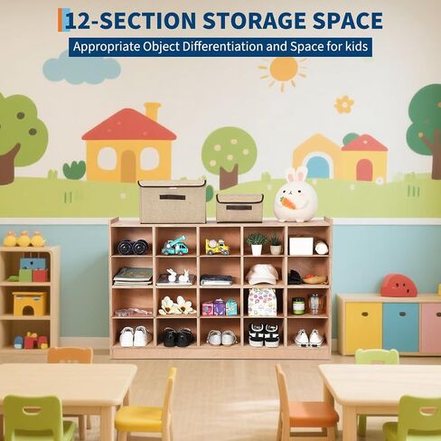 Mobile Storage Cabinet,Storage Block Cubby with 5 Anti-Flip Fittings, 4 Castors and 2 Boxes for Home, School, Kindergarten, Natural in Saudi Arabia